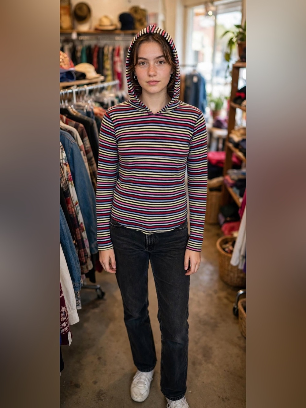 Vintage Y2K style old navy striped lightweight hoodie-youth XL (16)